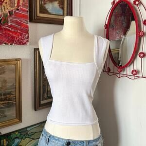 out white waffle knit vintage tank top